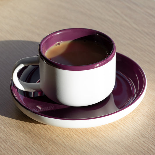 Purple & White La Cafetière Tea Cup & Saucer Set