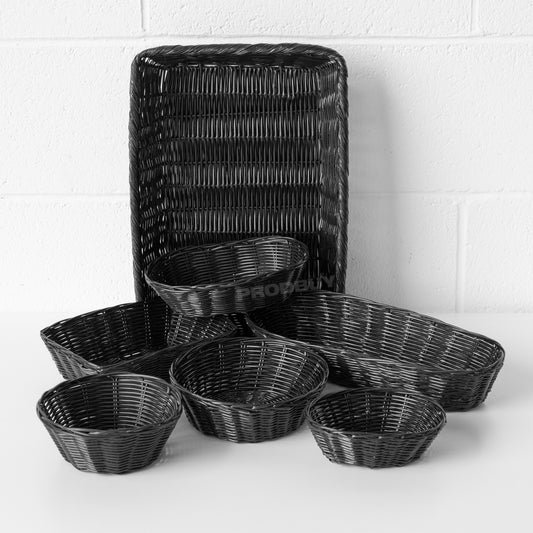 Set of 4 Black Poly Rattan Wicker Storage Baskets