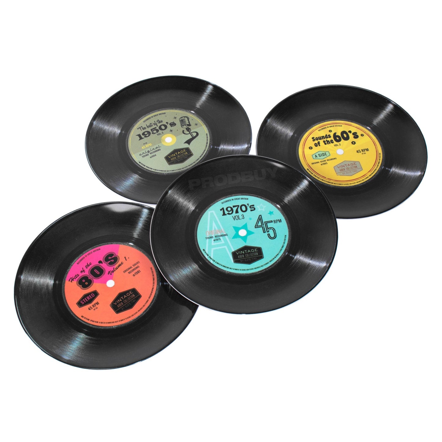 4 x Melamine Side Plates Novelty Vintage 7" Vinyl Record Designs