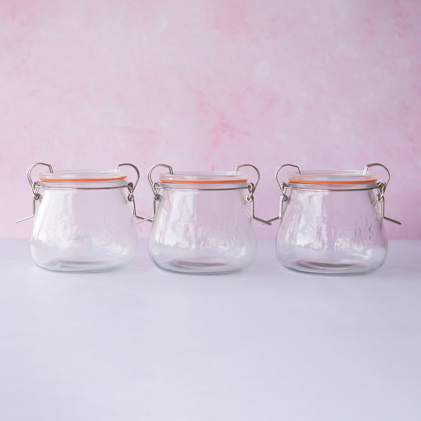 3 x 400ml Glass Storage Jars - Double Clip Top Lids