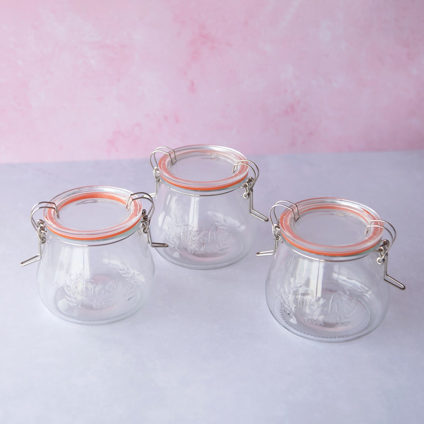 3 x 400ml Glass Storage Jars - Double Clip Top Lids