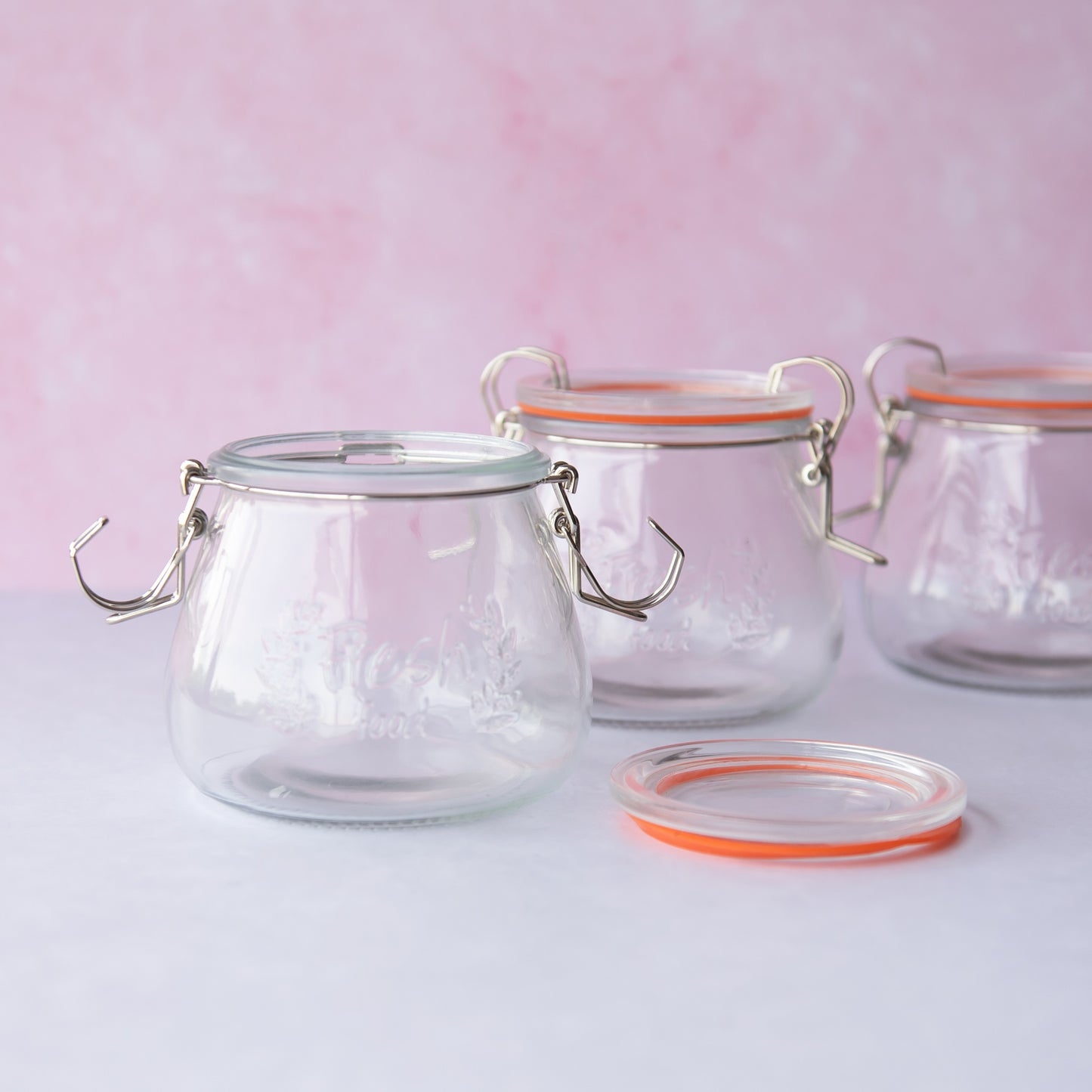 3 x 400ml Glass Storage Jars - Double Clip Top Lids