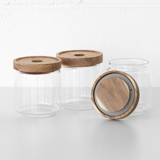 Set of 3 Small Glass 400ml Jars with Wooden Lids