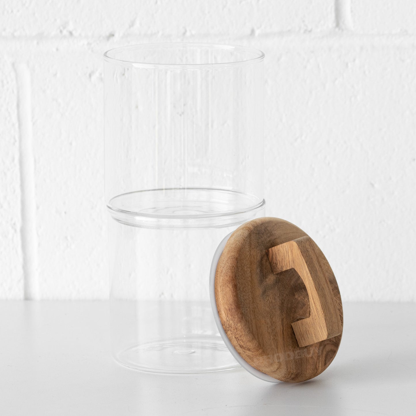 Stackable 2 Tier Storage Jar with Wooden Lid