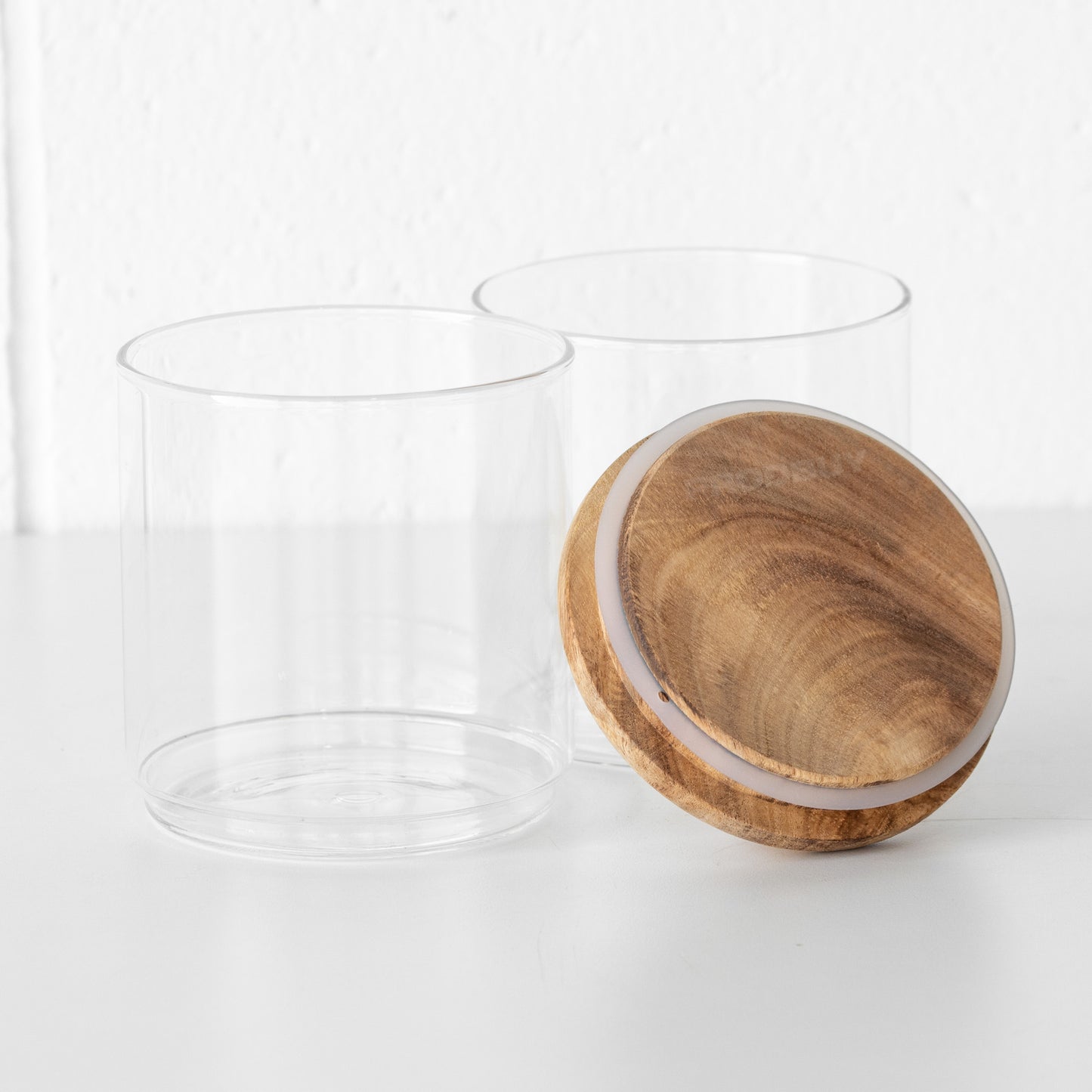 Stackable 2 Tier Storage Jar with Wooden Lid