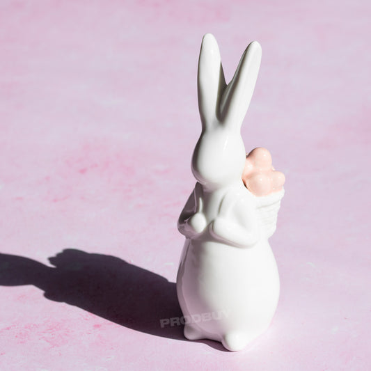White Porcelain Rabbit with Pink Eggs 18cm Ornament
