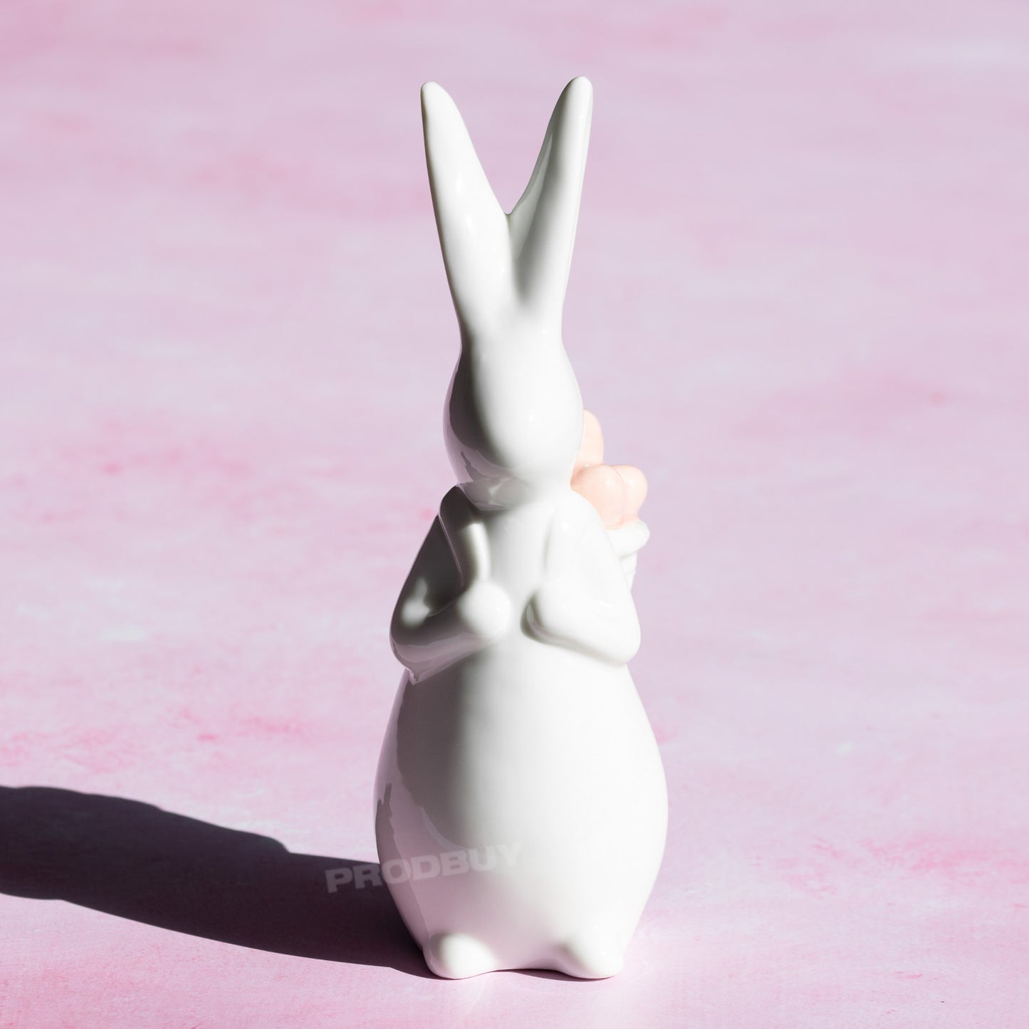 White Porcelain Rabbit with Pink Eggs 18cm Ornament