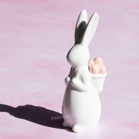 White Porcelain Rabbit with Pink Eggs 18cm Ornament