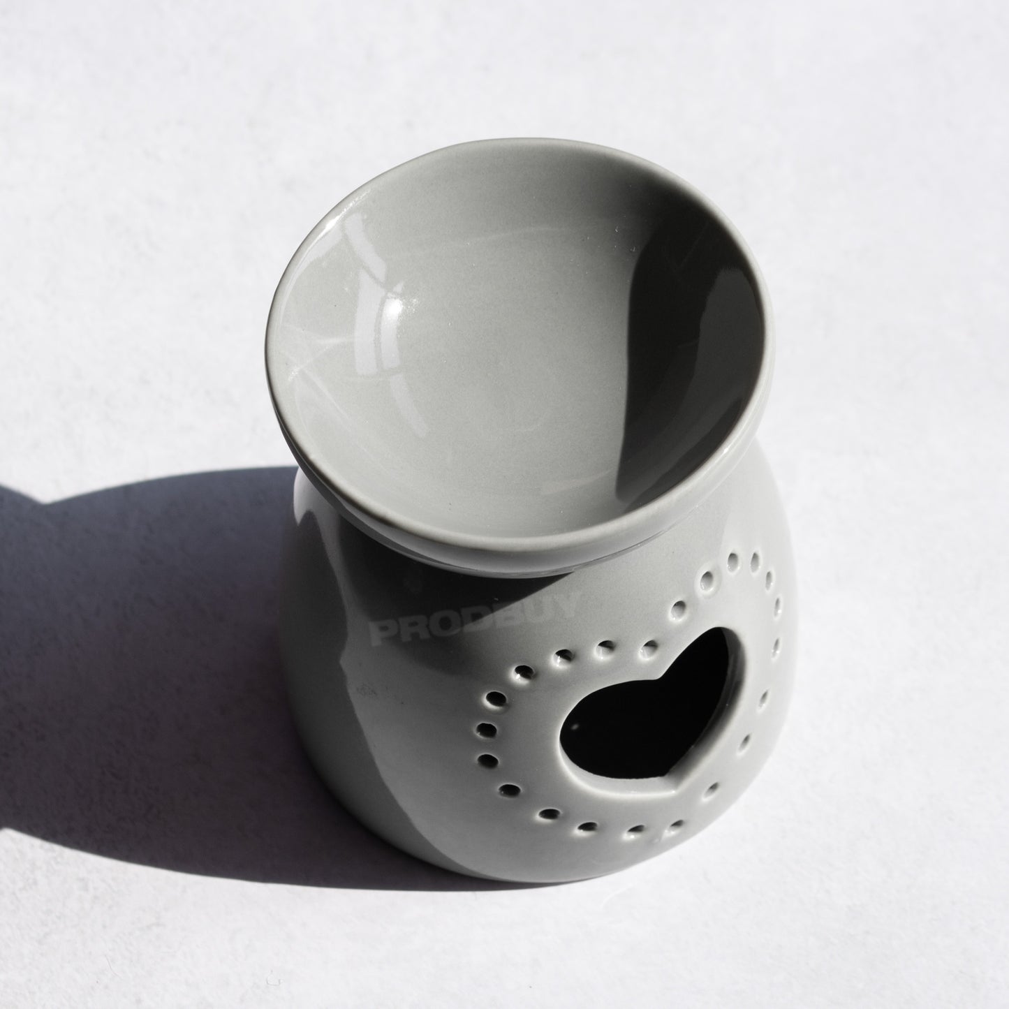 Small 9cm Grey Heart Ceramic Tea Light Candle Holder Oil Wax Melt Burner