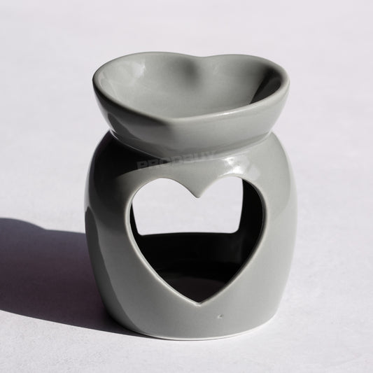 Grey Heart Ceramic Tea Light Candle Holder Oil Wax Melt Burner