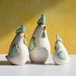 Set of 3 Ceramic Chicken Decorative Ornaments with Love Heart Wings