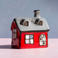 Small Red & Grey House Shaped Ceramic Tea Light Candle Holder