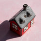 Small Red & Grey House Shaped Ceramic Tea Light Candle Holder