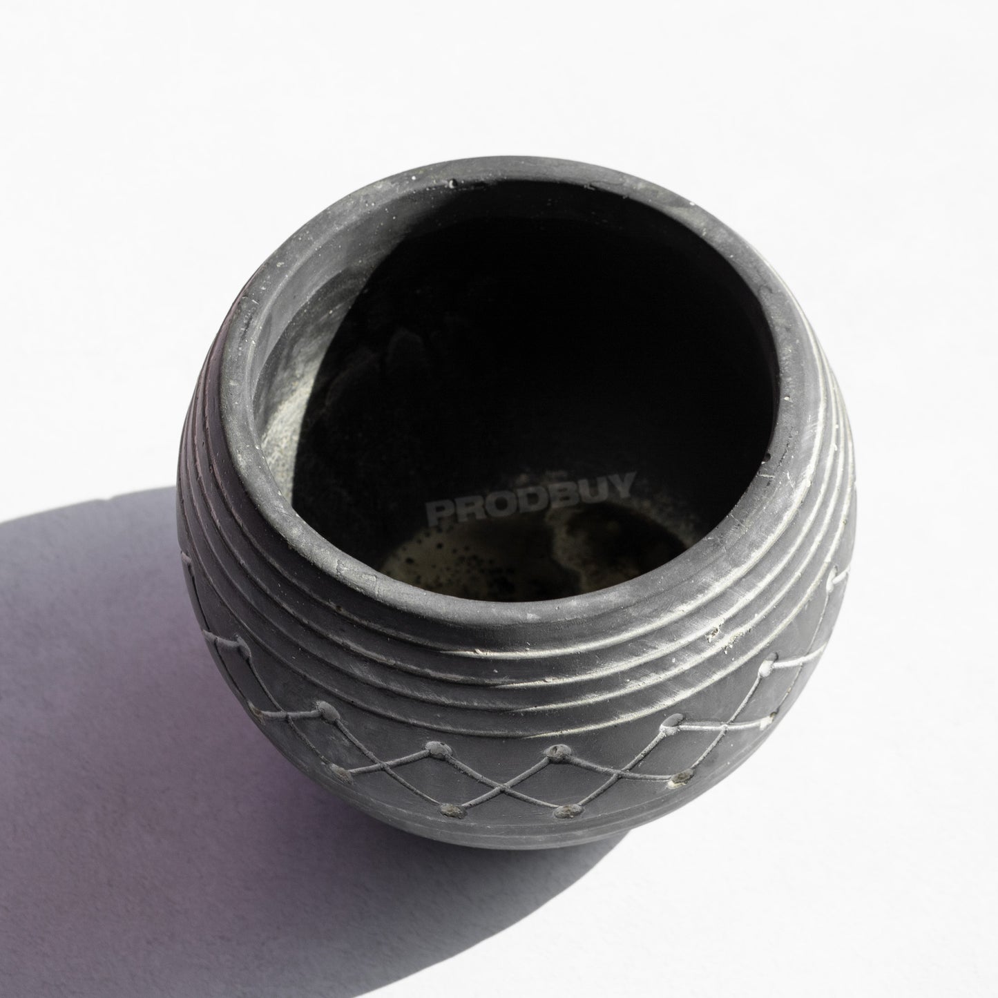 Small 9cm Plant Pot with Dark Grey Aztec Style Stone Ceramic Design