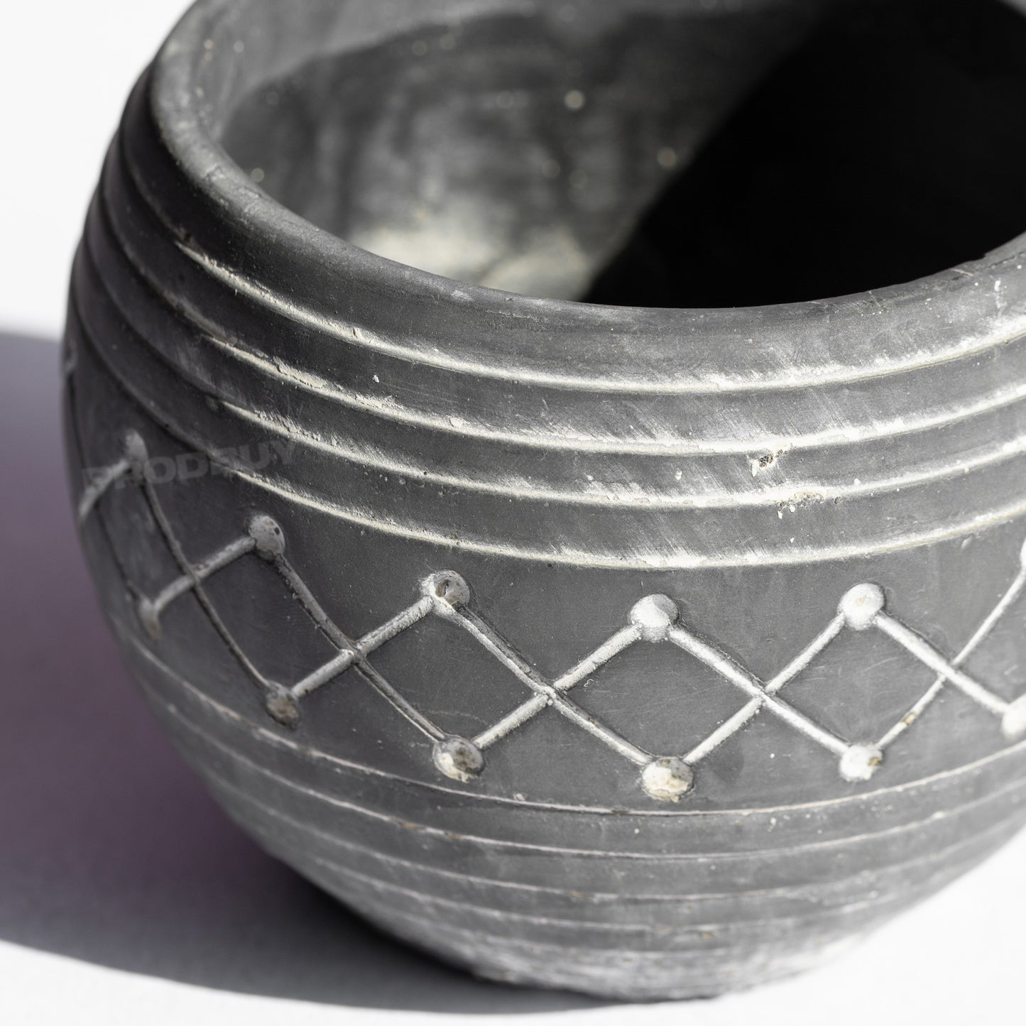 Small 9cm Plant Pot with Dark Grey Aztec Style Stone Ceramic Design