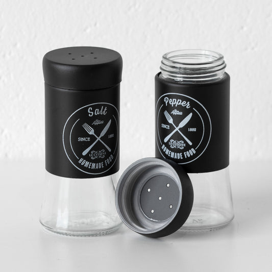 Retro Black Glass Salt and Pepper Pot Shakers Set