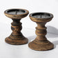 Set of 2 Short Wooden Pillar Candle Holders