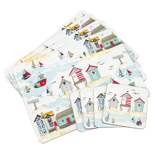 Set of Seaside Town 4 Placemats & 4 Coasters