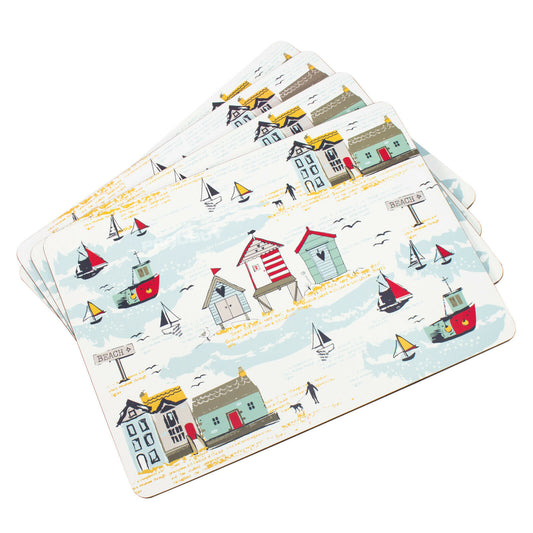 Set of Seaside Town 4 Placemats & 4 Coasters