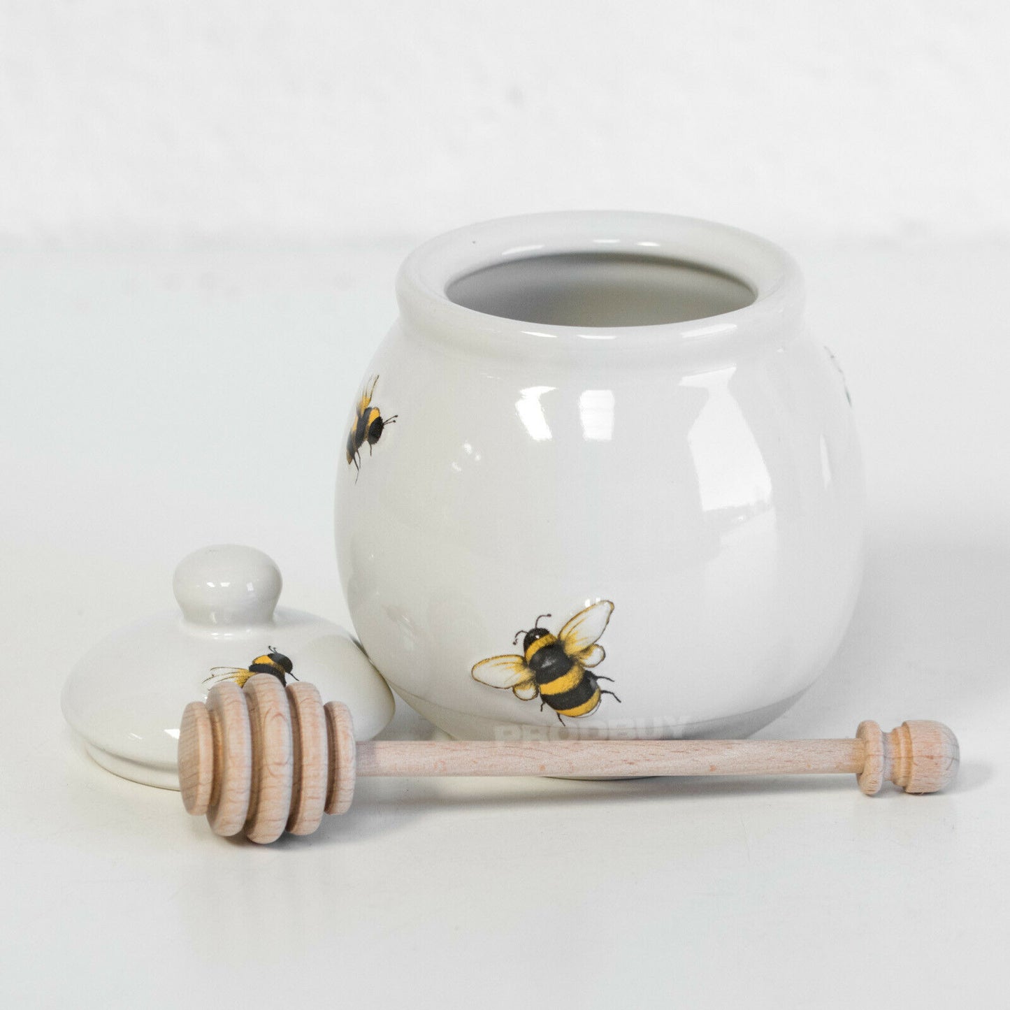 Bumble Bee Honey Pot Jar with Wooden Dipper