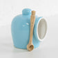 Small Blue Salt Pig with Wooden Spoon
