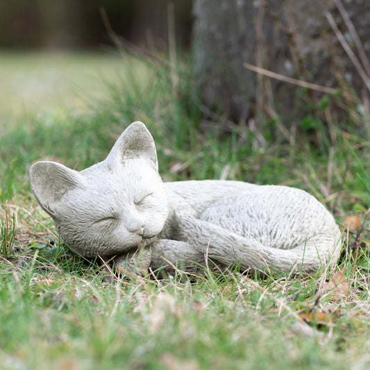 Small Stone Sleeping Cat Garden Statue