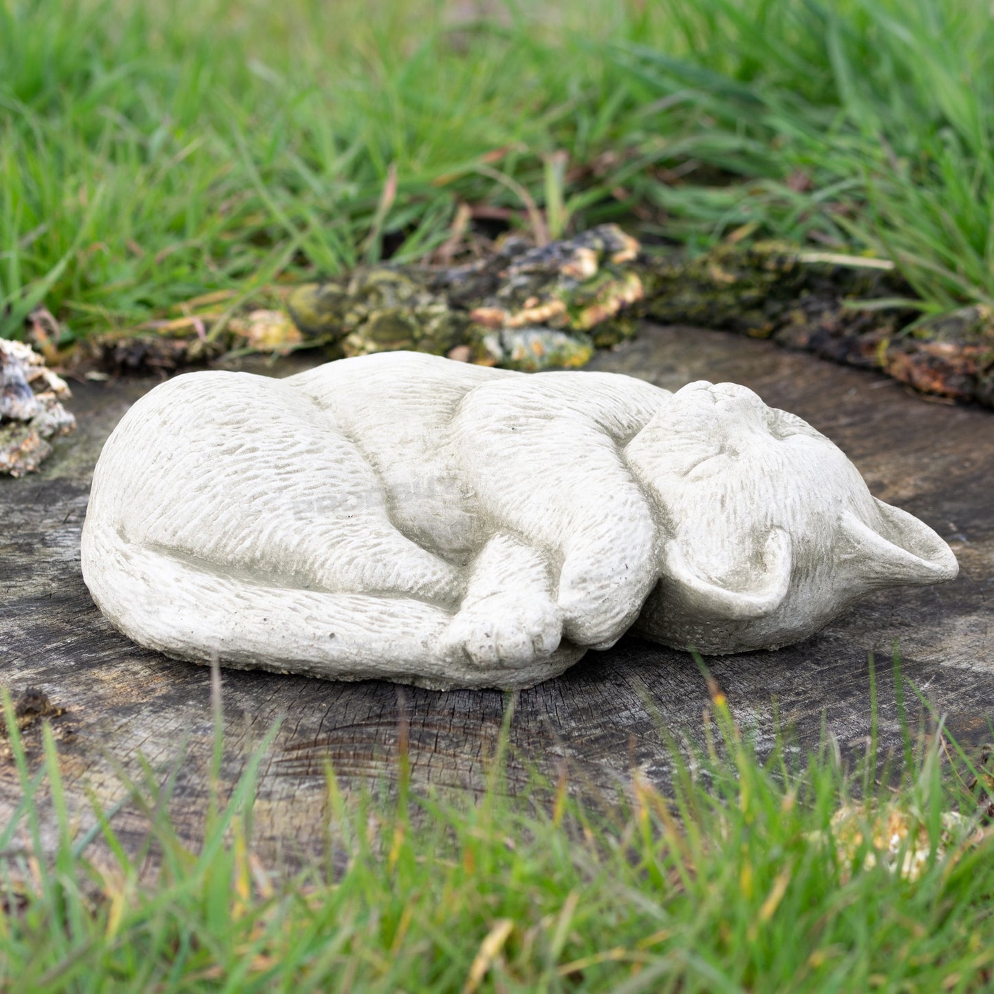 Small Stone Sleepy Cat Garden Statue