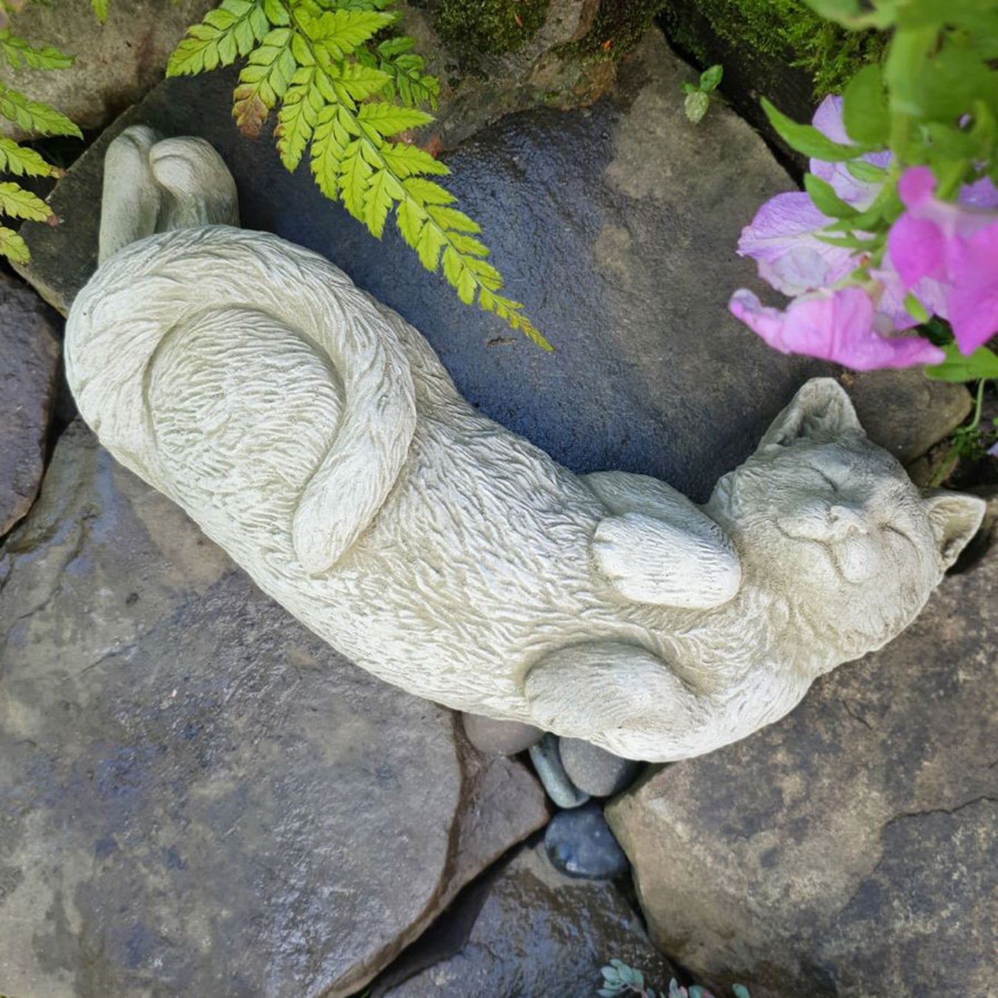 Sleeping Cat 33cm Stone Garden Statue