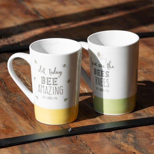 Set of 2 Tall 'Bee Happy' Latte Mugs