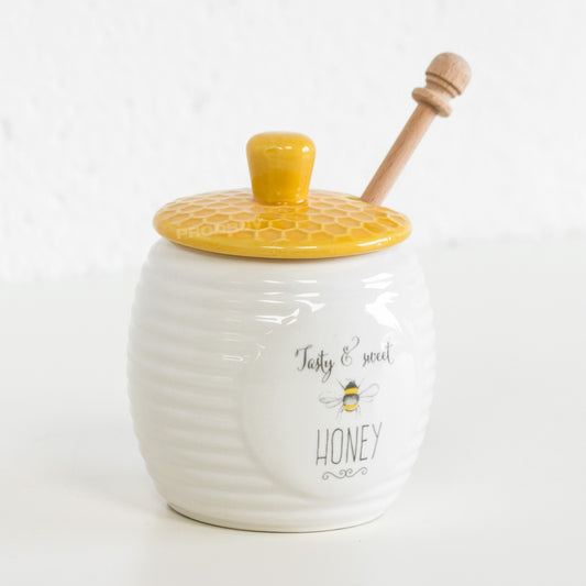 'Tasty & Sweet' Honey Bee Pot with Wooden Dipper
