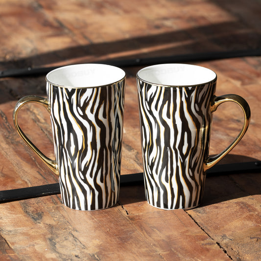 Set of 2 Tall Zebra Print Latte Mugs