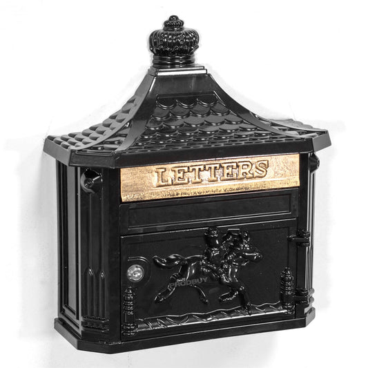 Victorian Style Black Letter Post Box Wall Mounted Outdoor Lockable