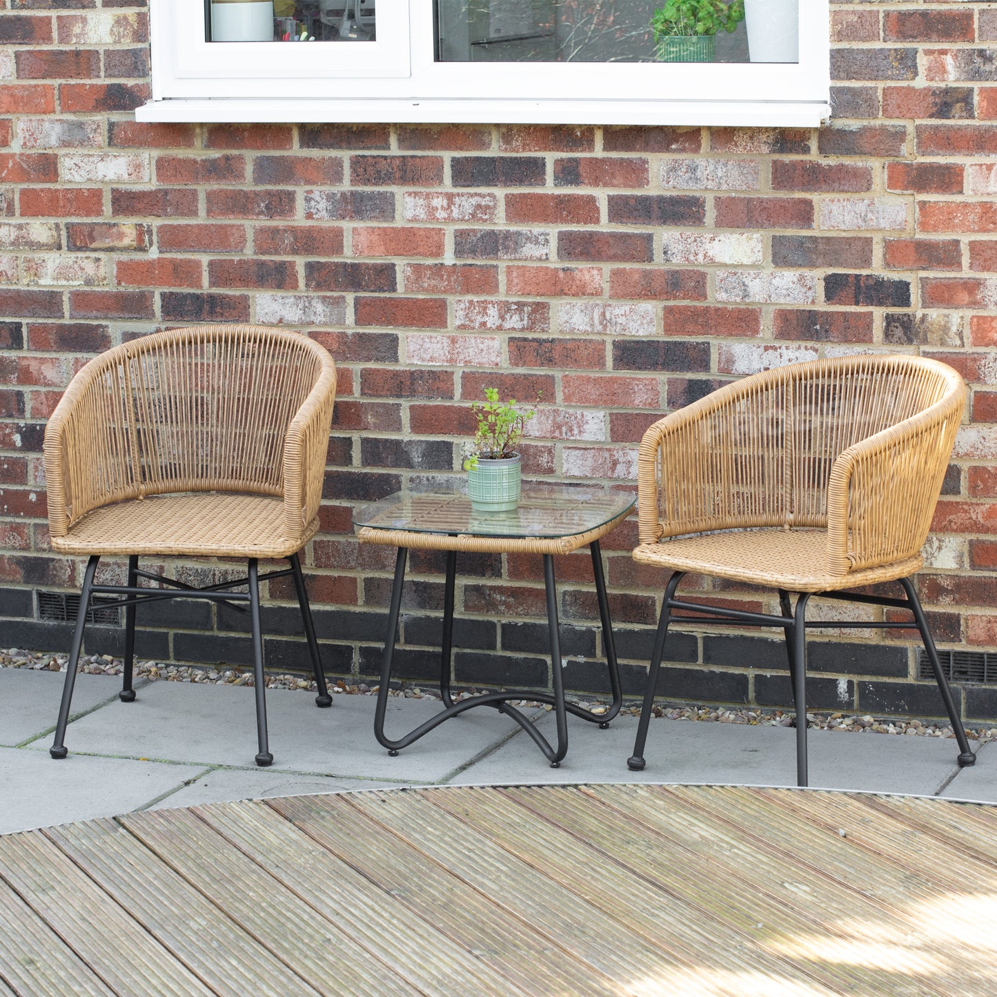 Rattan Table and 2 Chairs Set Waterproof Home or Garden Two Seater