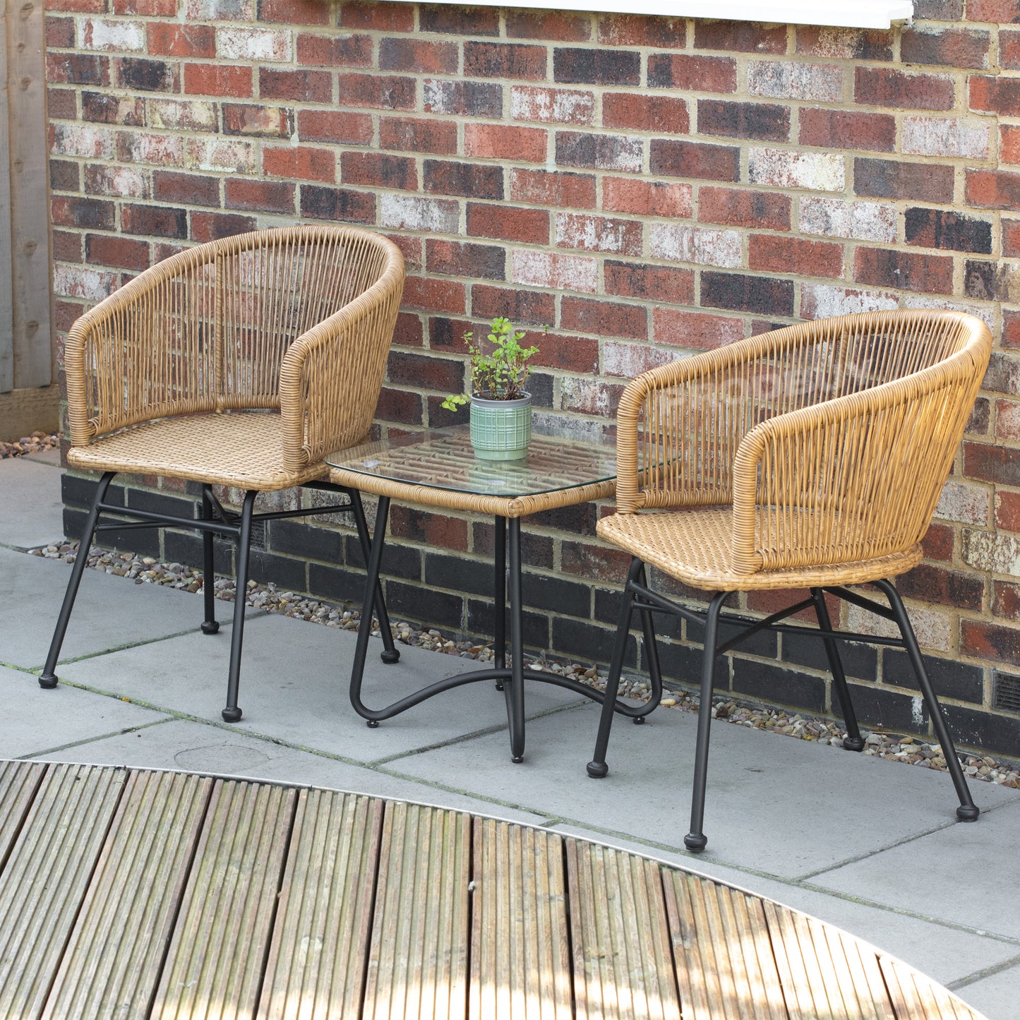 Rattan Table and 2 Chairs Set Waterproof Home or Garden Two Seater