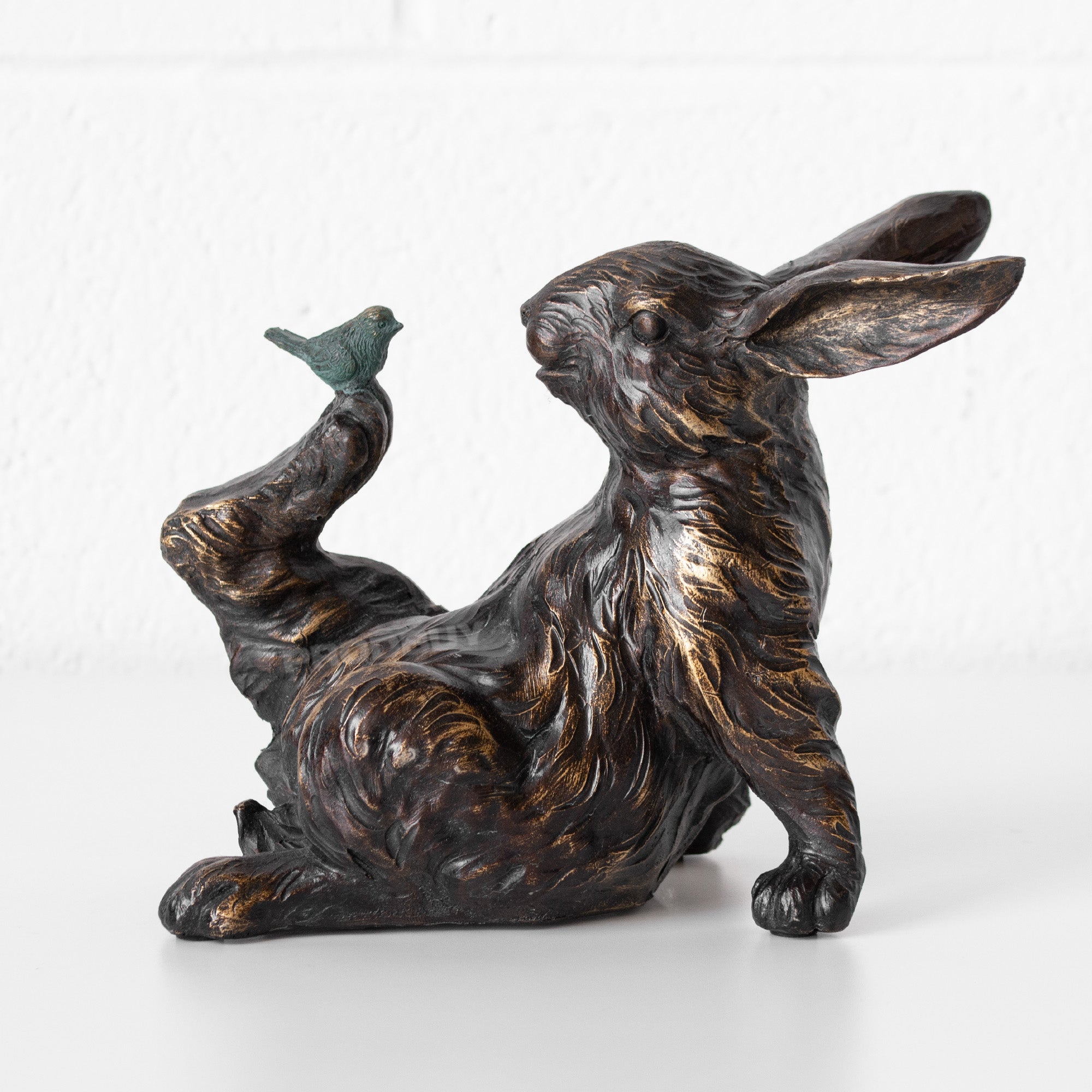 Sitting Rabbit with Bird 23cm Resin Garden Ornament – Robert David