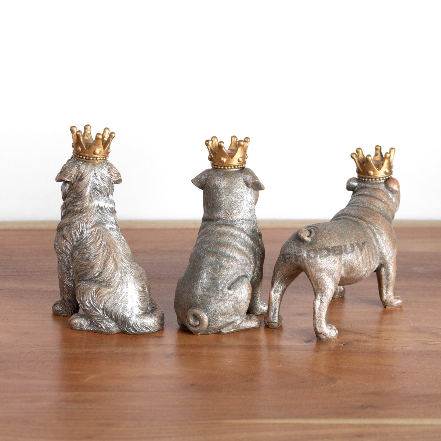 Set of 3 Small Resin Dog Ornaments with Gold Crowns