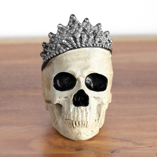 10cm Small Skull with Silver Tiara Ornament