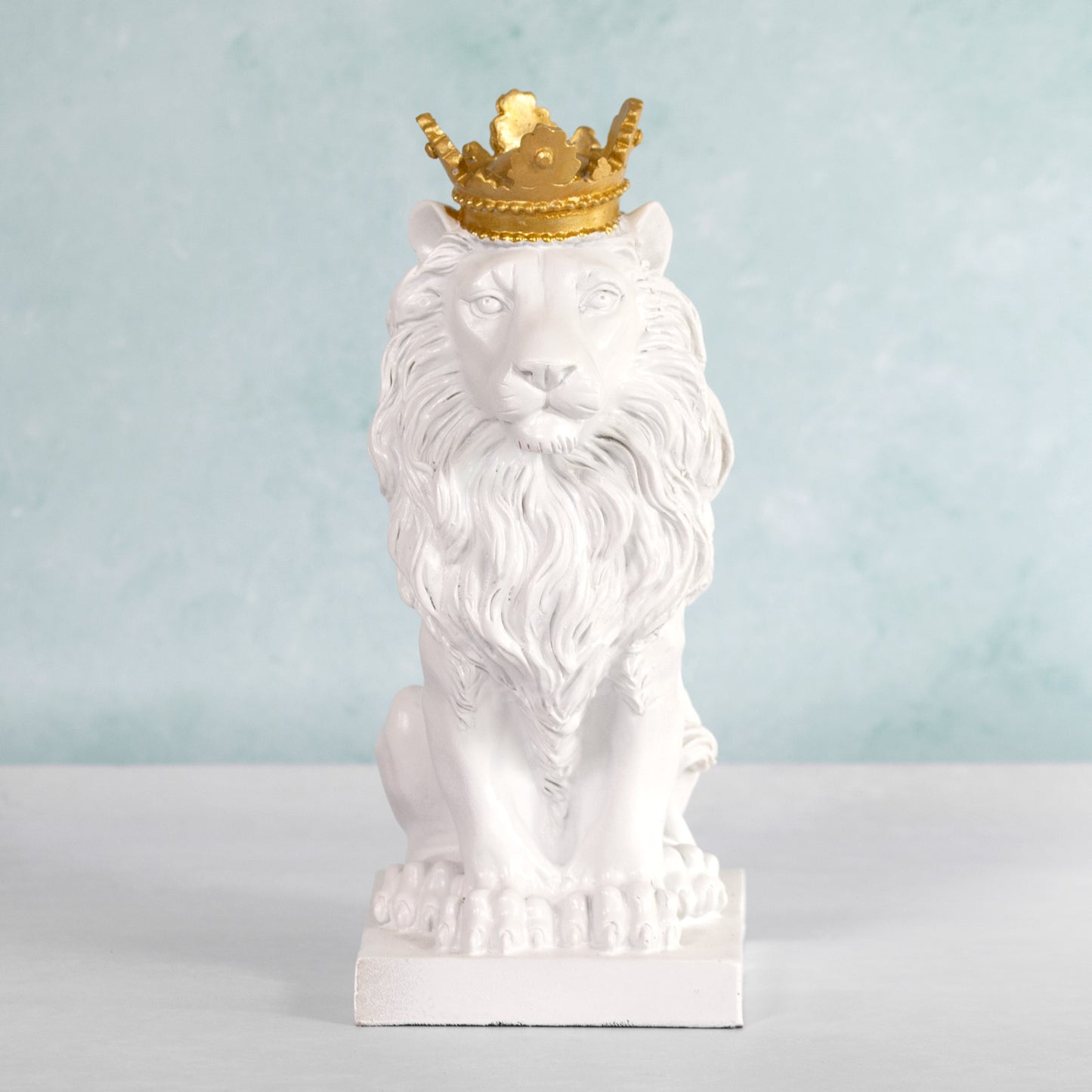 Sitting White Lion with Gold Crown 28cm Tall Ornament