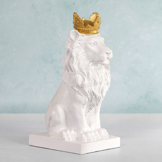 Sitting White Lion with Gold Crown 28cm Tall Ornament