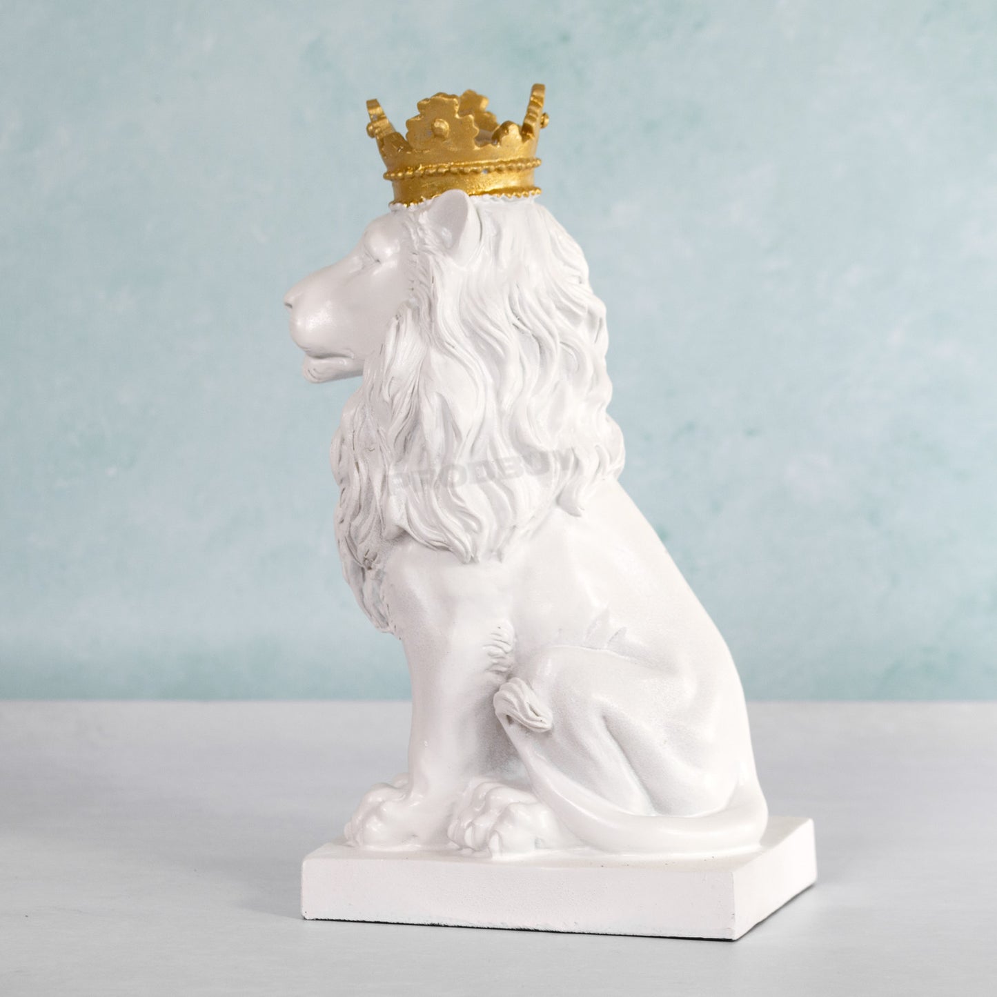 Sitting White Lion with Gold Crown 28cm Tall Ornament