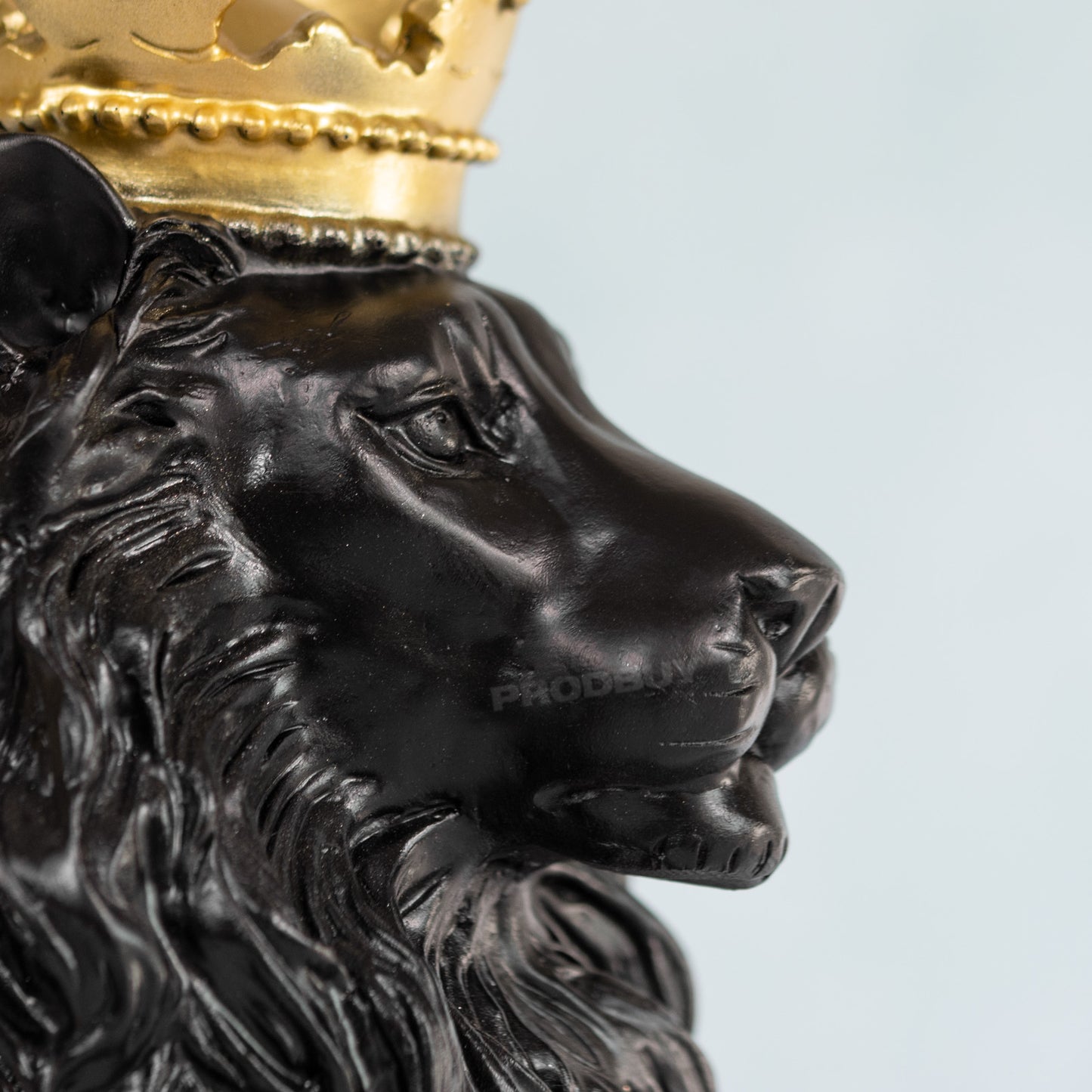 Sitting Black Lion with Gold Crown 28cm Tall Ornament