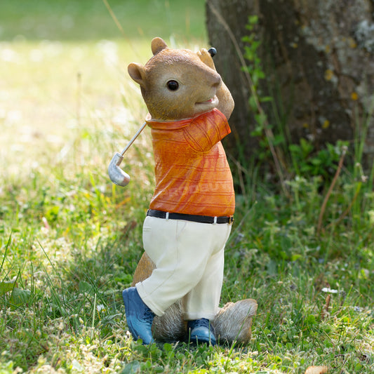 Squirrel Playing Golf 28cm Garden Ornament