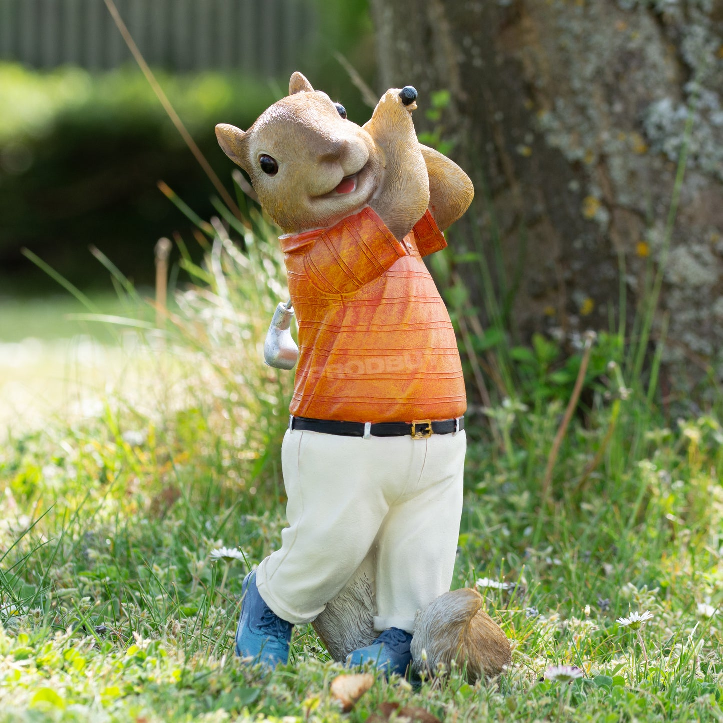 Squirrel Playing Golf 28cm Garden Ornament