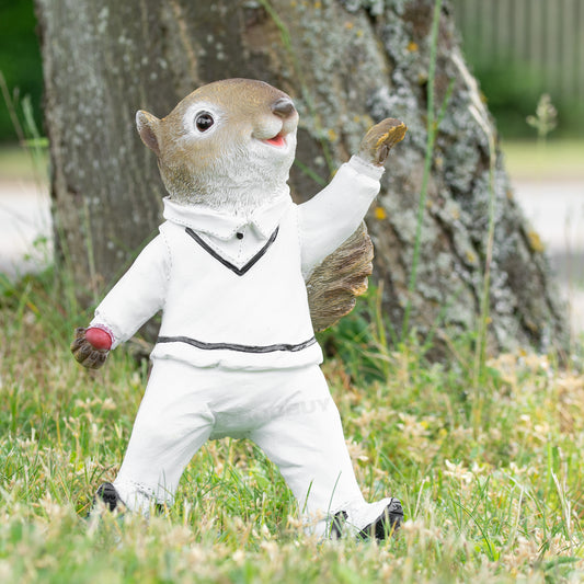 Squirrel Playing Cricket 35cm Resin Garden Lawn Ornament Sculpture