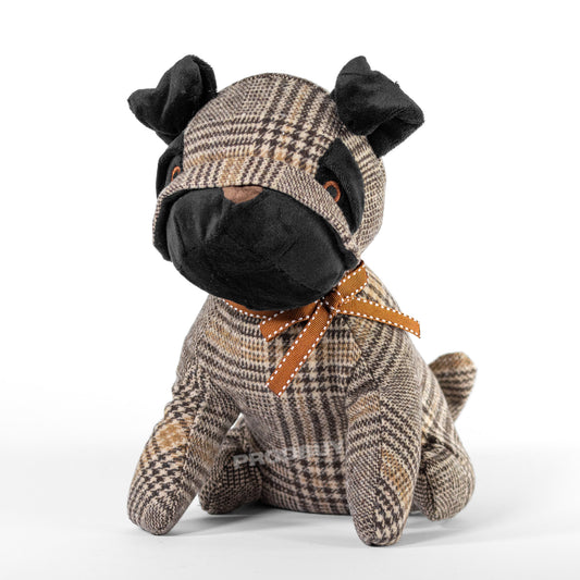 Cute Brown Tartan Pug Dog Door Stop 1.5 kg