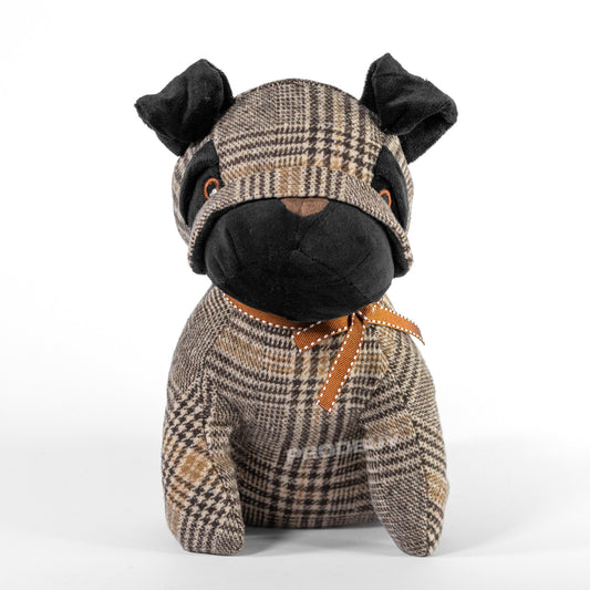 Cute Brown Tartan Pug Dog Door Stop 1.5 kg