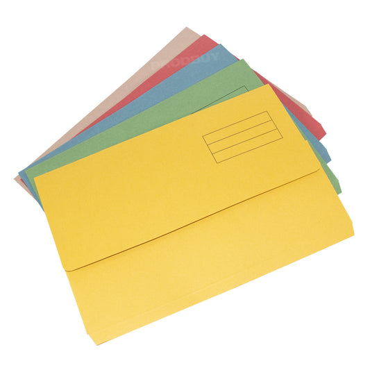Set of 25 Foolscap A4 Paper Document Wallets 250gsm Card with 5 Assorted Colours