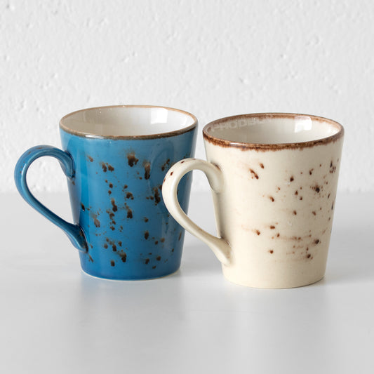 Set of 2 Earthy Coffee Mugs 250ml Cream & Blue