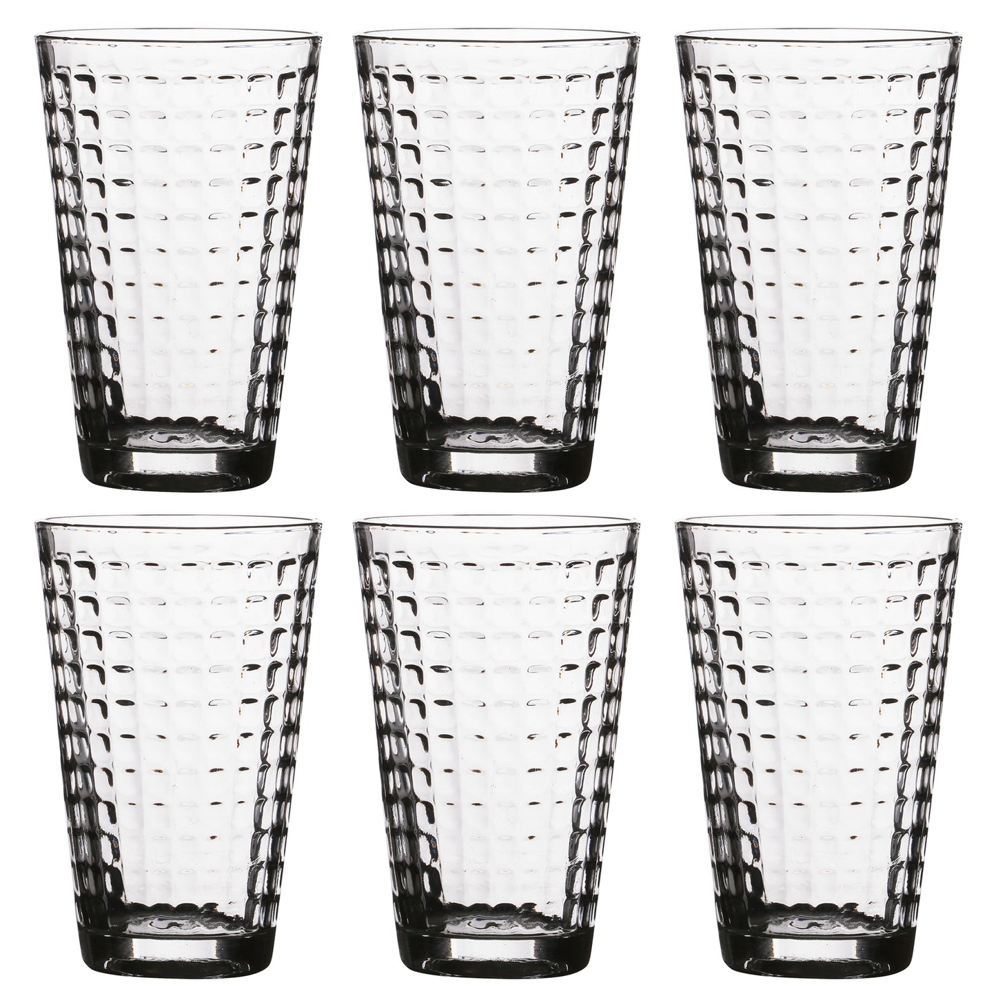 Set of 6 High Ball Tumbler Glasses - Embossed Square Pattern
