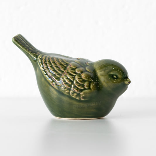 Small 11cm Green Glazed Ceramic Bird Ornament